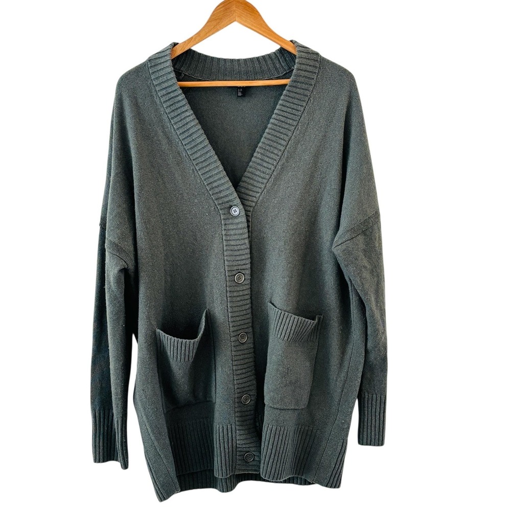 COS Wool Oversized Cardigan Sweater Womens M/L Green Minimalist Grandpa‎